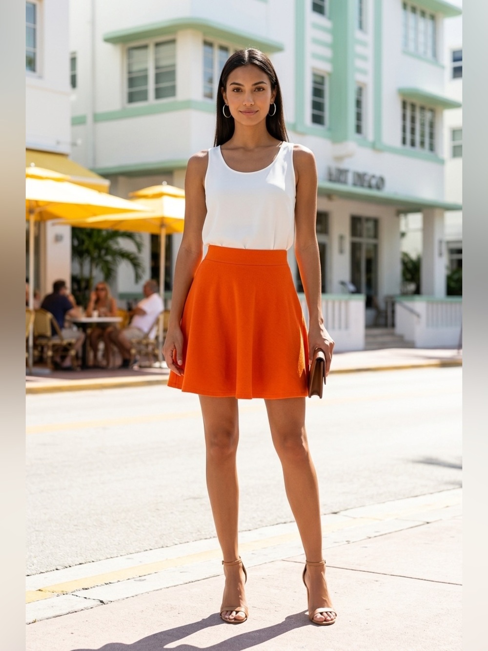 Danis Choice Orange Skater Skirt High Waist Flared A-Line Mini Womens Small NWT